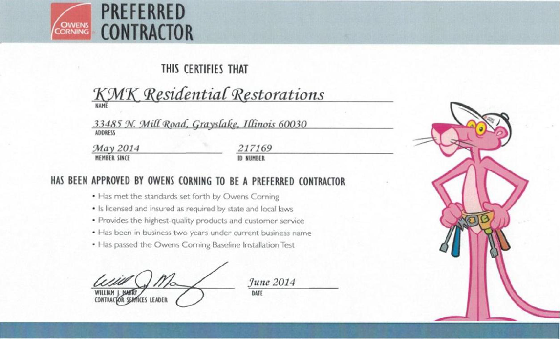 Roofing Contractor Certificates